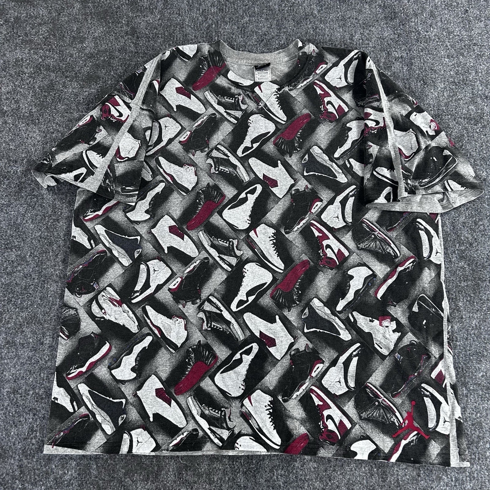 Vintage Y2k Jordan Shoes All Over Print T-Shirt Gray Size Xxl Nike Aop